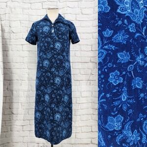 Vintage 90s Talbots Cottage Dress French Floral Blue Boho Midi Prairie USA 10